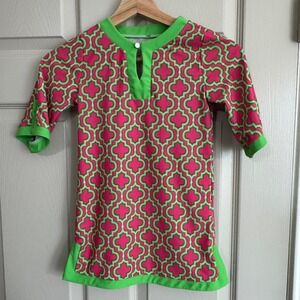 Cabana Life Girls 4T Pink Green Trellis Swim Tunic Rash Guard Coverup
